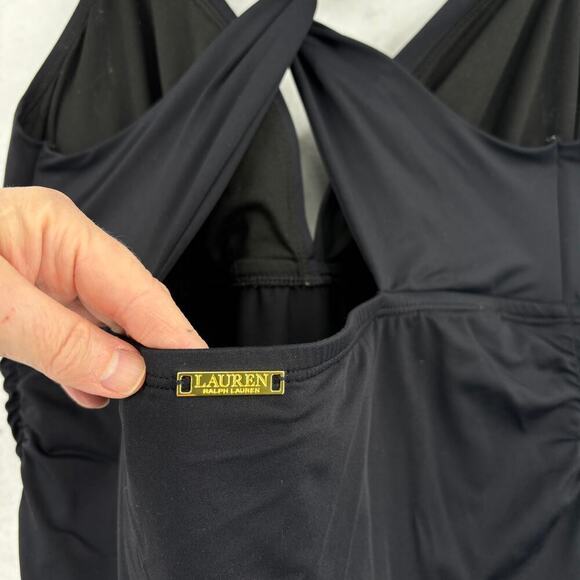 Ralph Lauren Plunge Halter Mio One Piece Swim Dress Size 22W Black Swimsuit - Picture 6 of 8